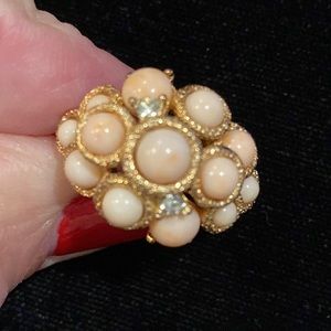 Avon Faux Coral Rhinestone Ring
